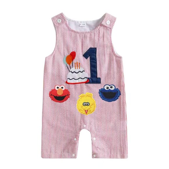 Elmo Romper First Birthday Sesame Street Outfit Cookie Monster Clothes Shortall - Picture 1 of 7
